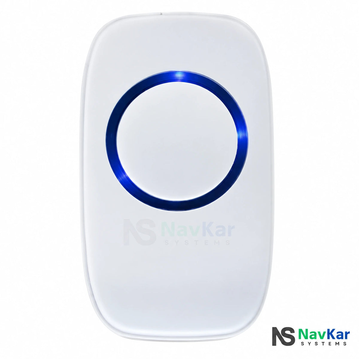 NavKar PNC-43 wireless panic button with blue ring and white housing, front view