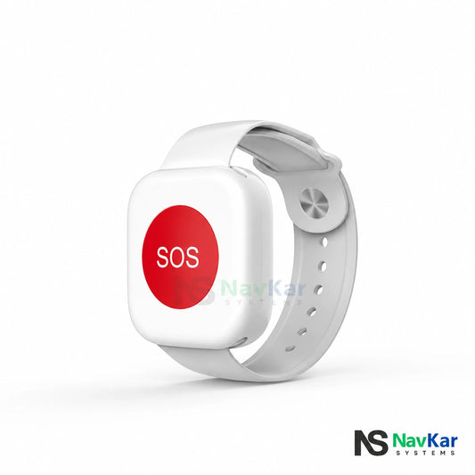 NavKar PW-43 white wrist-style wireless SOS panic button with adjustable strap