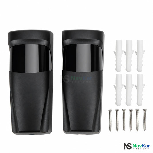 NavKar SBWD-10 black infrared beam sensor pair with six screws and six wall plugs