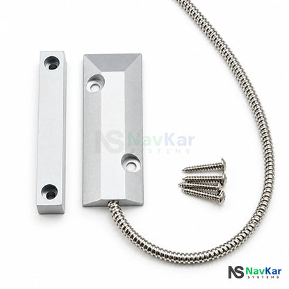 NavKar SH-WD wired metal shutter contact and magnet with armoured lead and four screws
