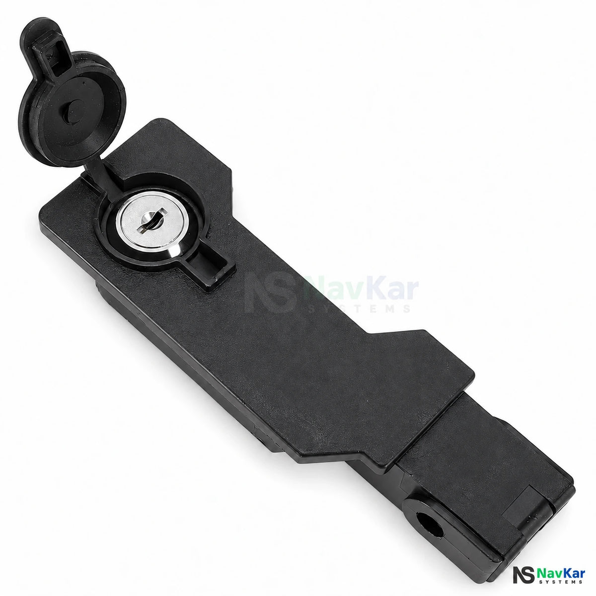 NavKar sliding gate motor clutch release lever with open protective cap and metal key cylinder