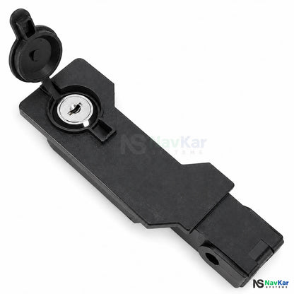 NavKar sliding gate motor clutch release lever with open protective cap and metal key cylinder