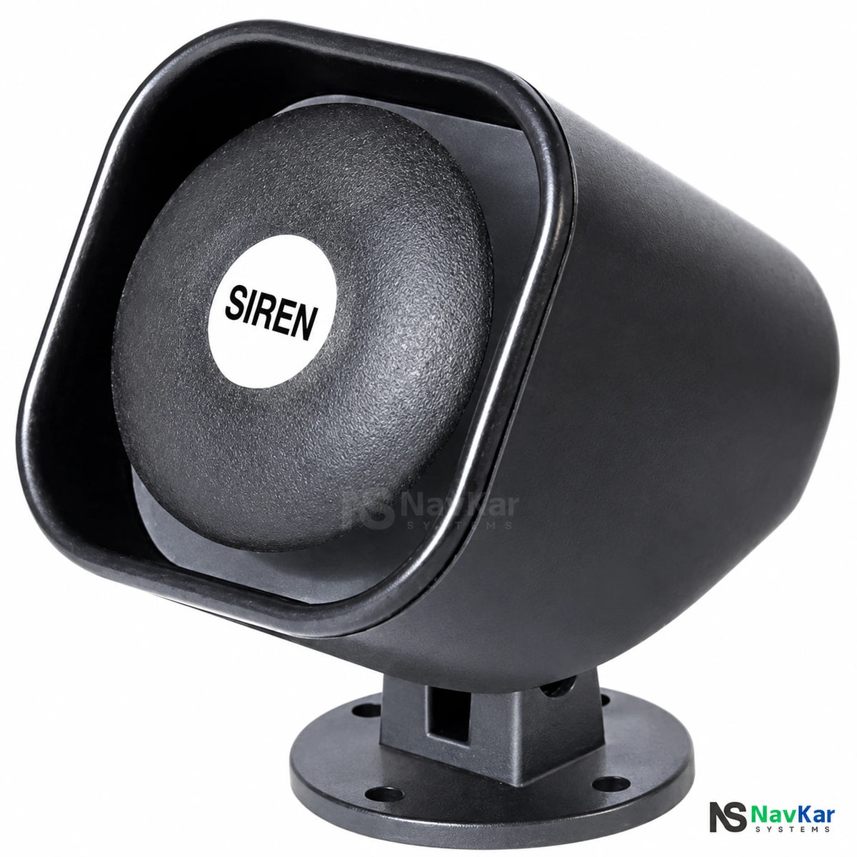 NavKar SNB-512 black mini security siren with mounting base and SIREN front label