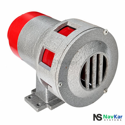 NavKar SR-15k industrial metal motor siren with red rotor and mounting foot
