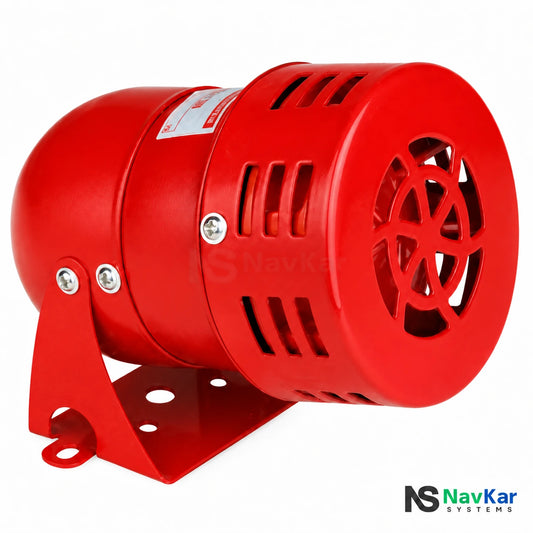 NavKar SR-190 red industrial motor siren with metal mounting bracket, front angled view