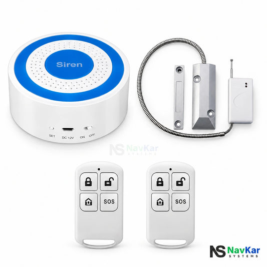 NavKar strobe siren kit with SH-43 metal shutter contact, wireless transmitter and two remotes
