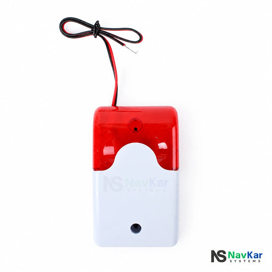 NavKar STSM-12 red and white wired alarm strobe with power lead, front view
