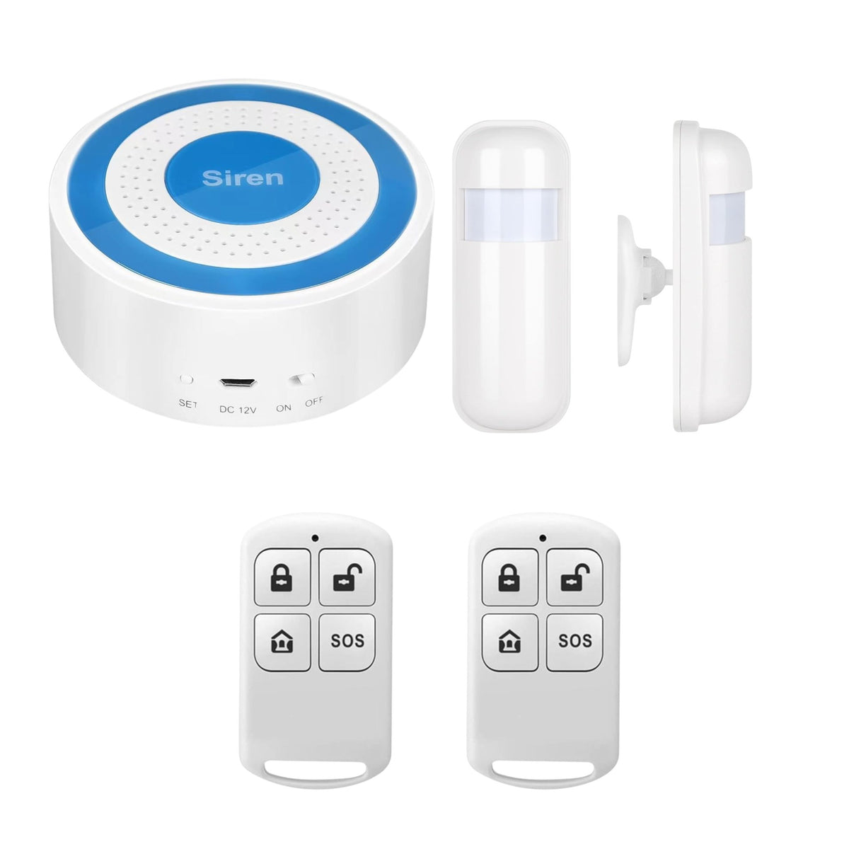 Navkar Systems wireless siren, PIR motion sensor and two remote controls