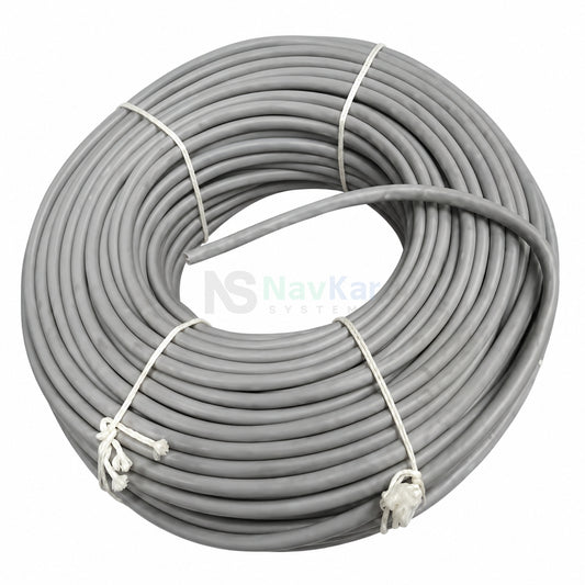 NavKar TW-2P telephone cable roll, grey sheath with four pale ties and loose end, retouched on white with centre watermark