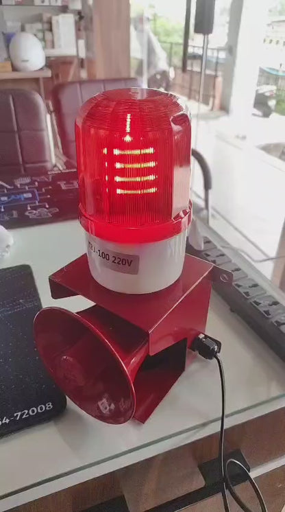 NAVKAR SYSTEMS TBJ-100 Industrial Sound & Light Alarm | 120dB Emergency Siren with LED Flashing Warning Light | AC 220V Safety Alarm for Factory, Warehouse, Crane & Industrial Applications