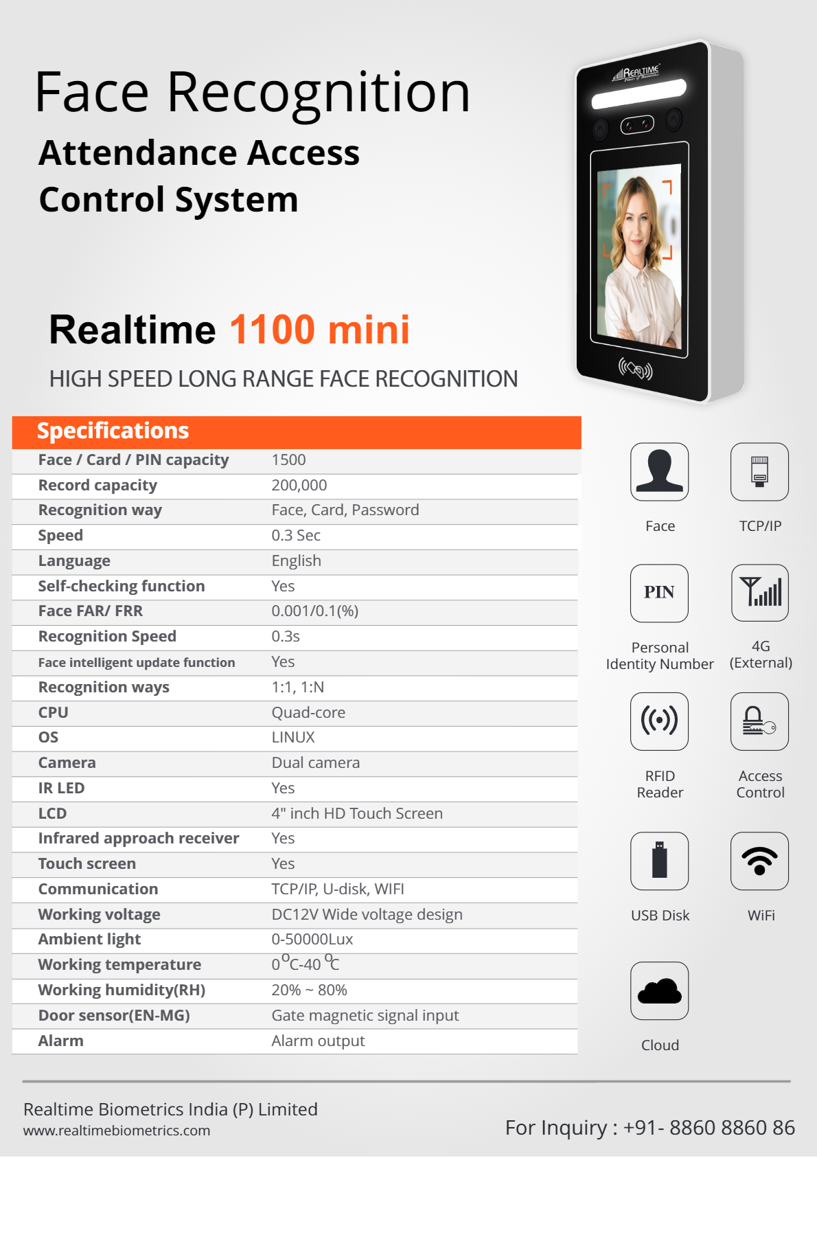 Realtime Pro 1100 Mini Face Recognition Attendance Access Control System