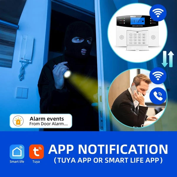 NAVKAR SYSTEMS Combo-CN307 ACJ-400 Home Security Alarm System Complete Kit with 1 Wireless Vibration Sensor VS-43 | Smart Anti-Theft Security System with App Alerts, SMS & Call Notifications