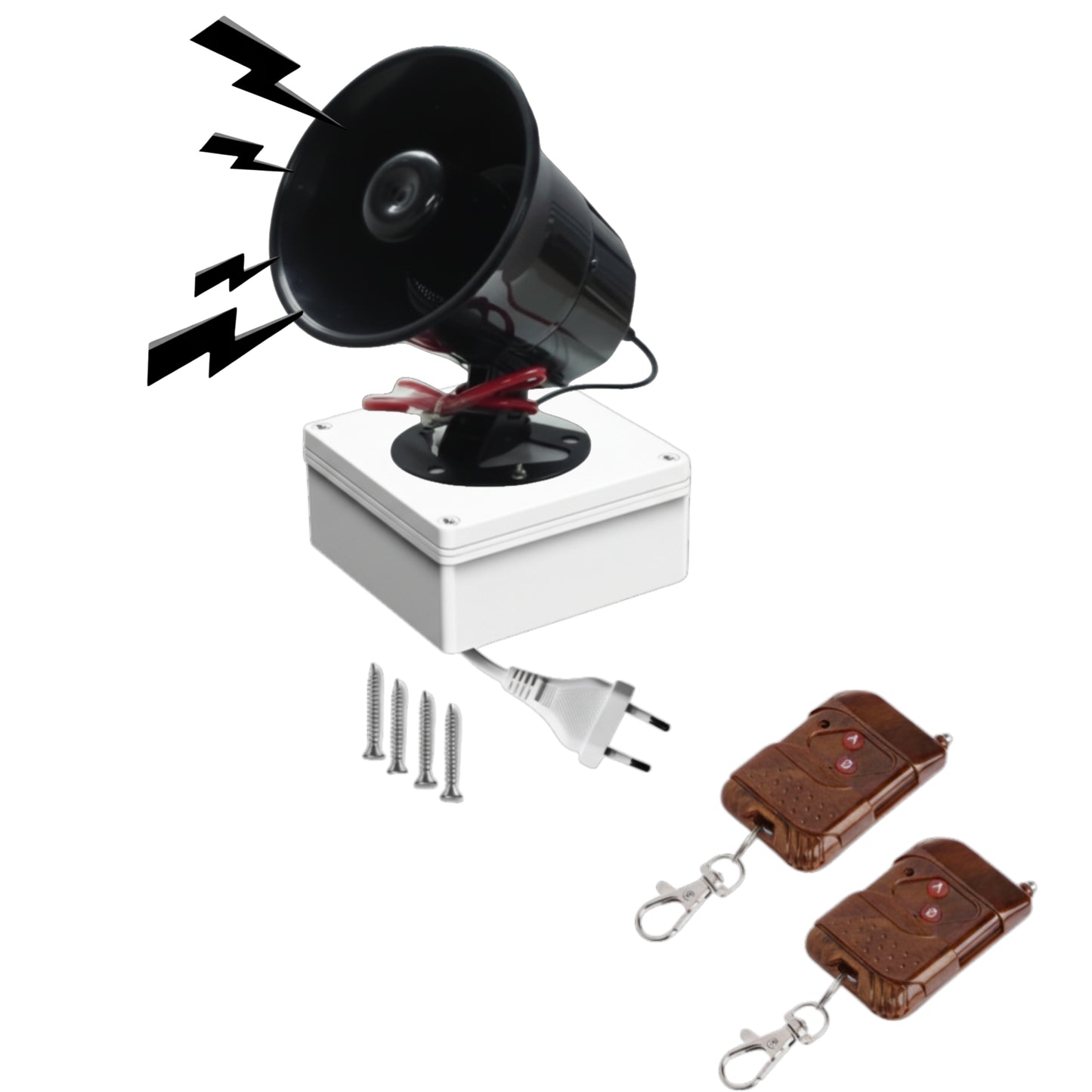 Combo-CN148 12V Siren fitted with Remote Receiver and adapter, 2 Remotes