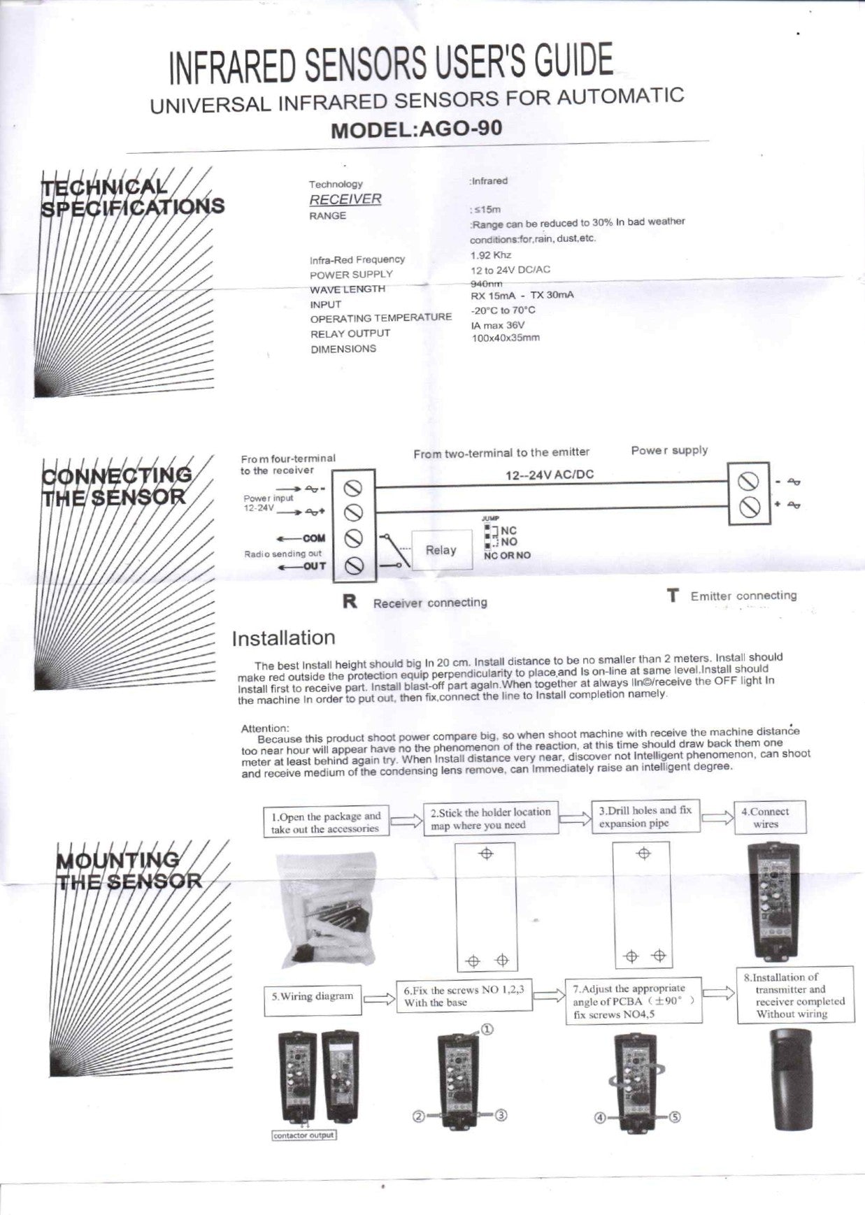 SBWD-10  SINGLE BEAM WIRED INFRARED SENSOR  - Black - 10m Range - Wall Mount - Long Detection Range - Motion Sensor