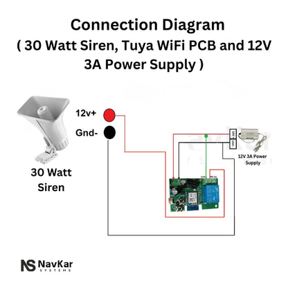 Combo-CN243 12V Siren 30W with 12V Wi-Fi Remote Receiver + 2 Remotes & Power Supply 12V 3Amp
