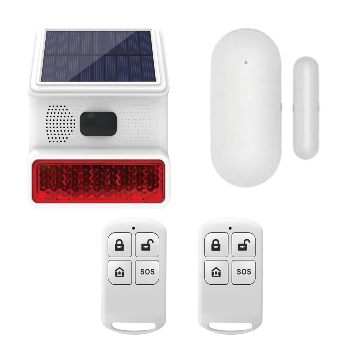 Navkar Systems Solar Wireless Alarm Siren Kit with Door Sensor and 2 Remotes, 433MHz
