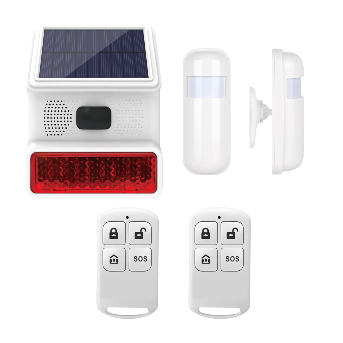 Navkar Systems Solar Wireless Alarm Siren Kit with PIR Motion Sensor, 2 Remotes, 433MHz