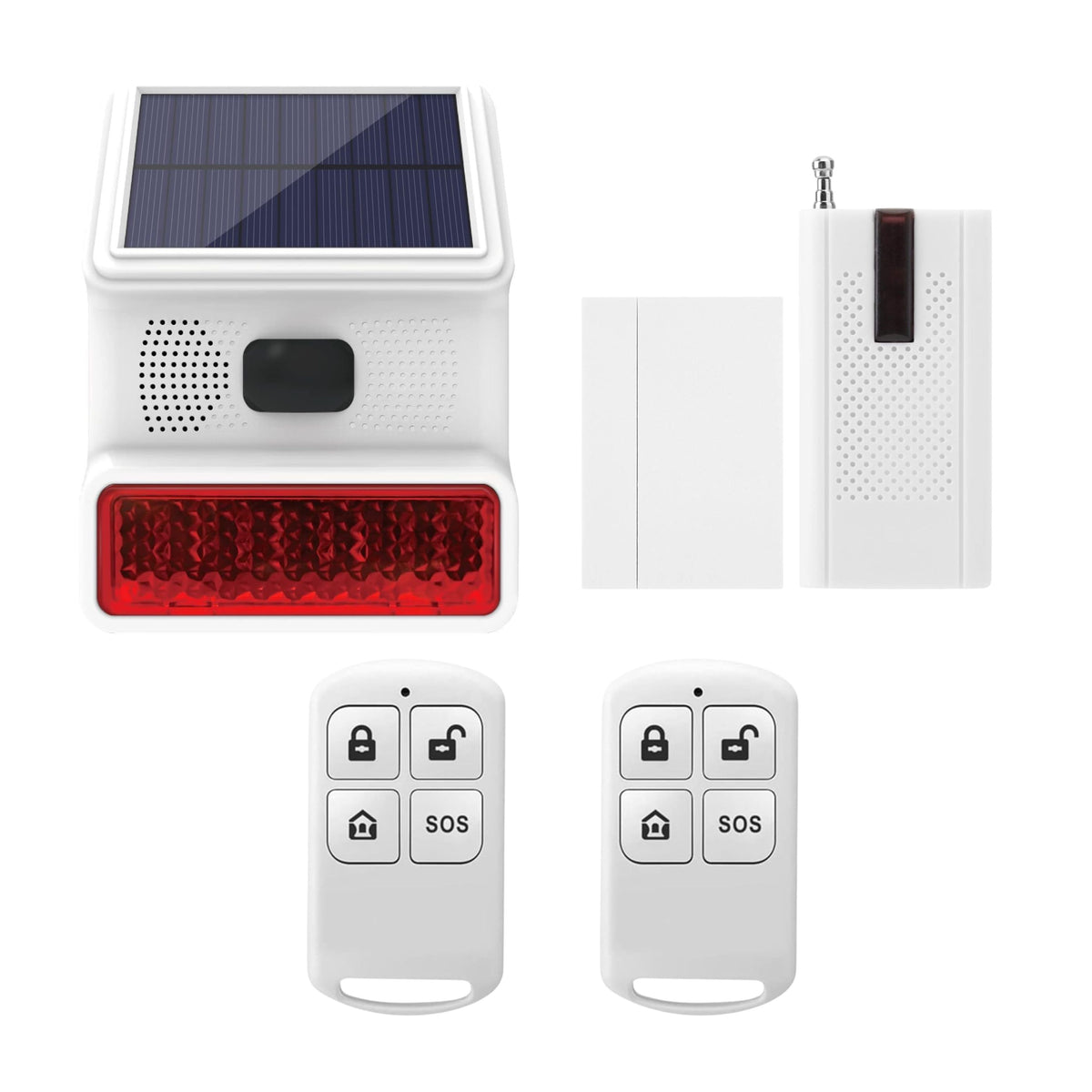 Navkar Systems Solar Wireless Alarm Siren Kit with Vibration Sensor, 2 Remotes, 433MHz