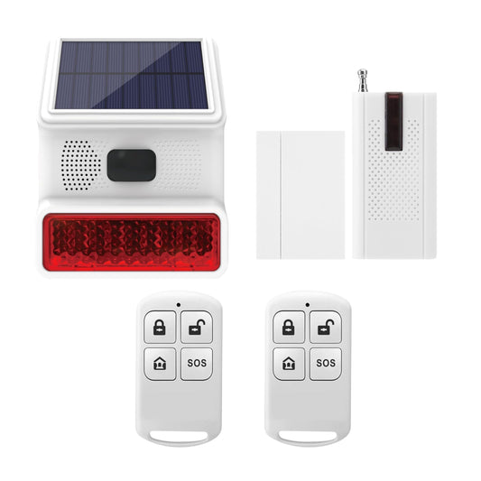 Navkar Systems Solar Wireless Alarm Siren Kit with Vibration Sensor, 2 Remotes, 433MHz