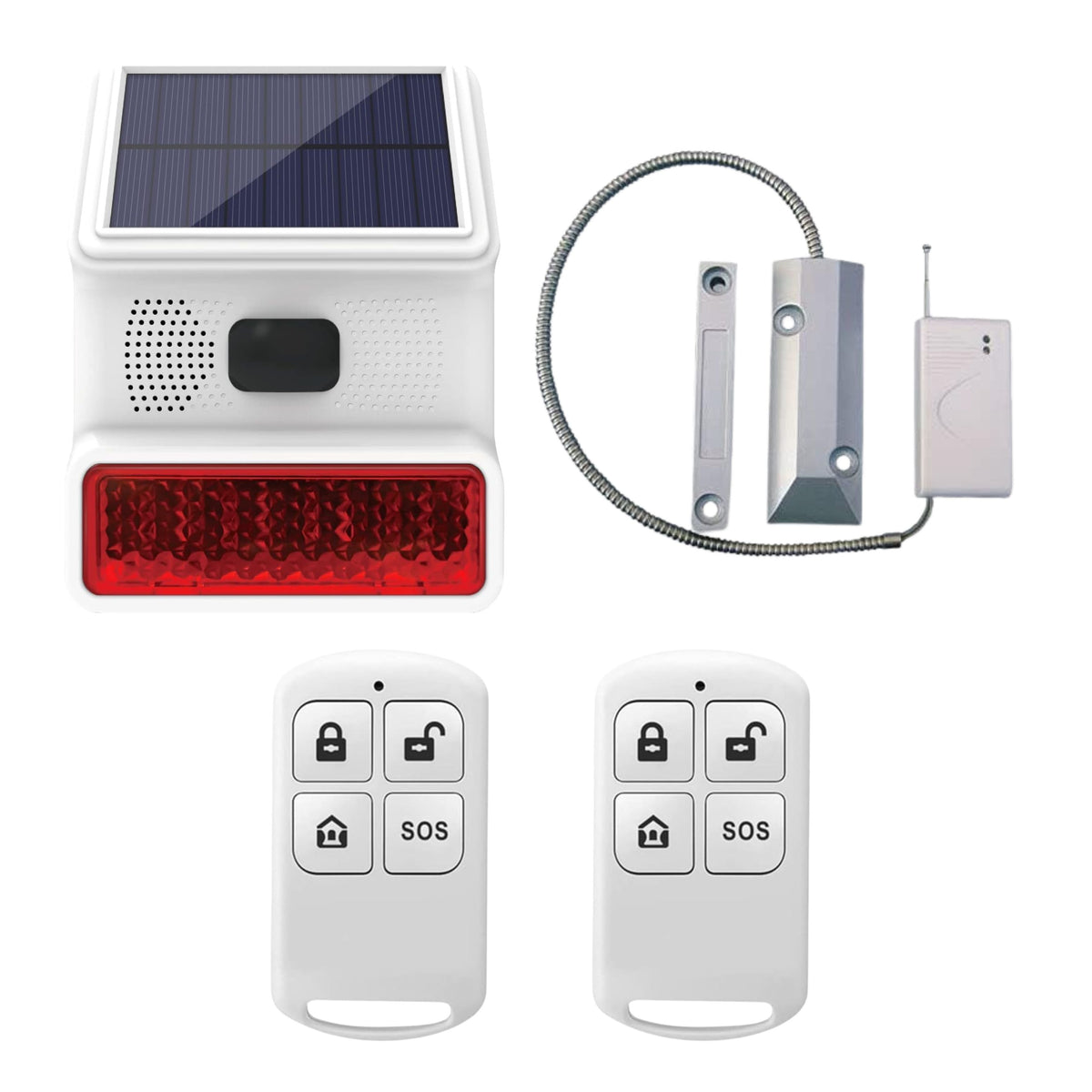 Navkar Systems Solar Wireless Alarm Siren Kit with Rolling Shutter Sensor, 2 Remotes, 433MHz