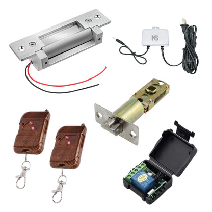 Combo-CN288 Strike Lock with Remote Receiver with 2 Remotes and Adjustable Latch with WPAD-12 Mini UPS 12V/2A Switching Power Supply | Convert Your Existing Mortise Lock Operate by Remote