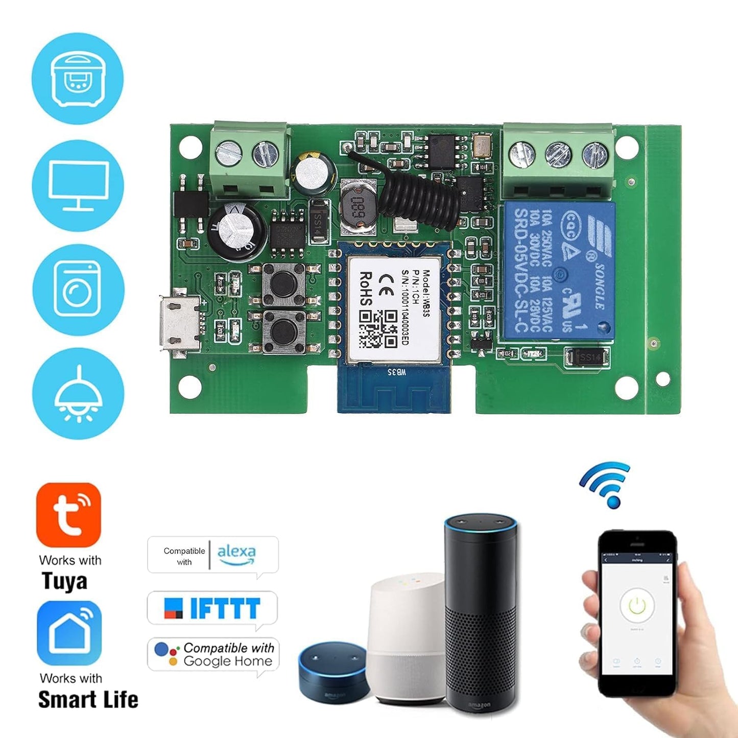 Combo-CN70 (SL-12) 12V DC Cabinet Door Drawer Electric Lock Assembly Solenoid Lock 27x29x18mm with TYP-12 TUYA WiFi PCB to Operate Cabinet Lock by Mobile App