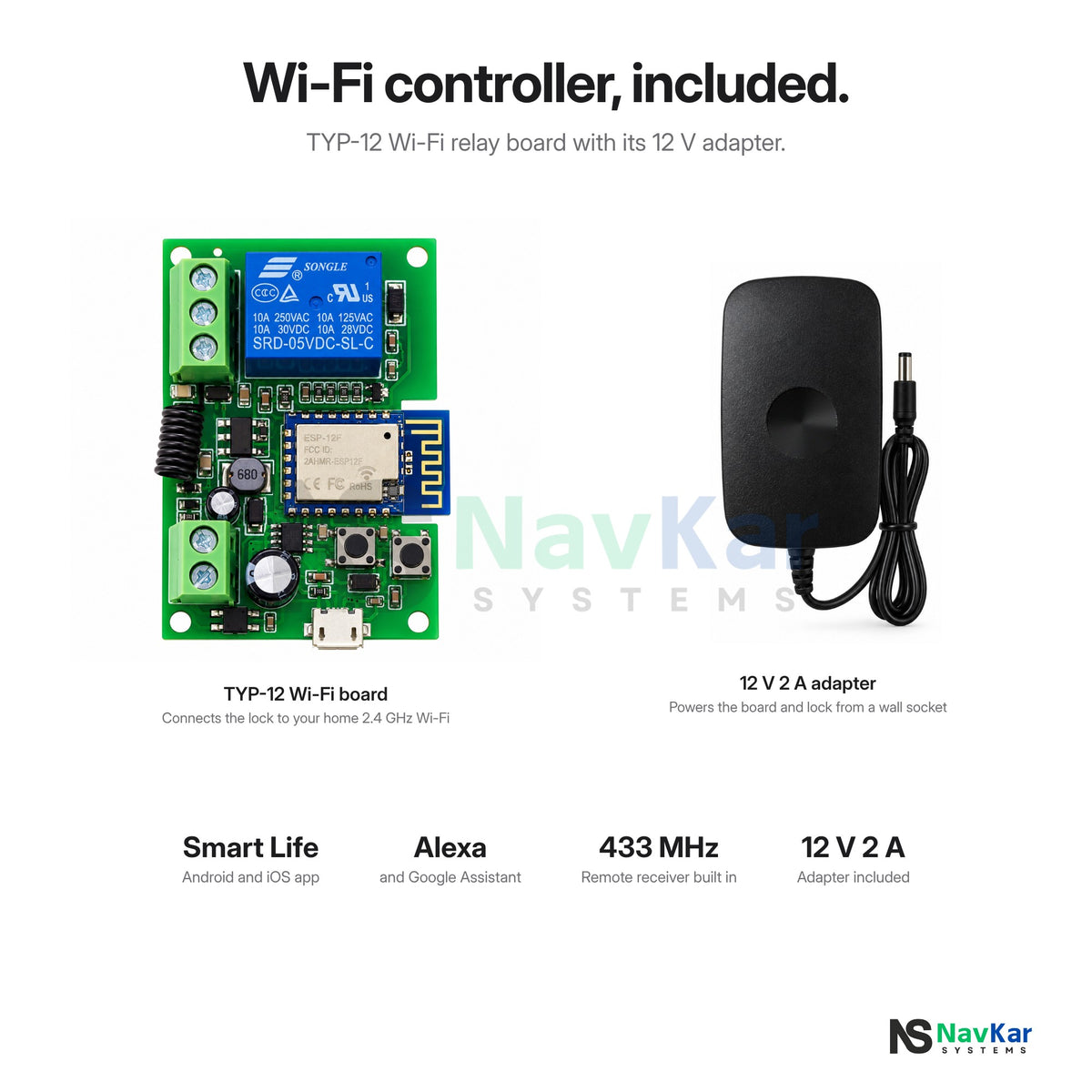 Navkar Combo-CN14 Wi-Fi Rim Lock with TYP-12 Controller