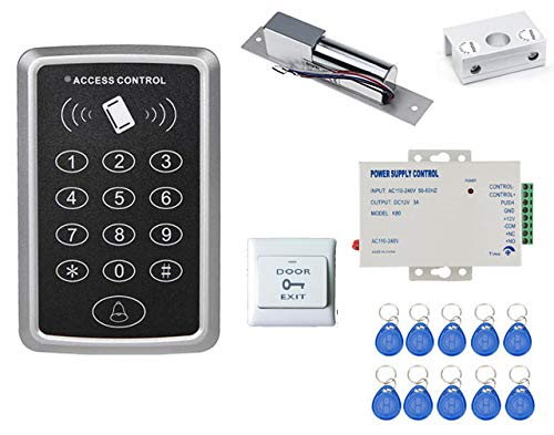 Door Entry Access Control System Kit RFID Access Control System, Drop Bolt Lock, U Bracket for Drop Bolt, K80 Supply, Exit Button, Keychain Tag 10 Nos