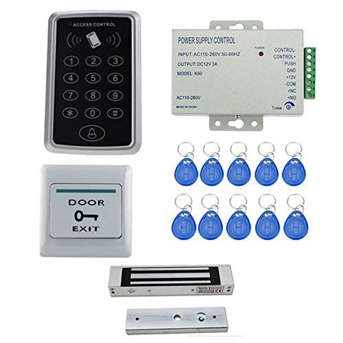 RFID Pin Access Control System, EM Lock 600 Lbs, K80 Supply, PVC Button, Keychain Tag 10 Nos for Wooden or Aluminium Door