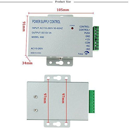 K80 Door Access System Electric Power Supply Control DC, 12V 3A/AC 110V