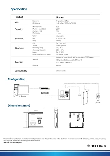 ESSL Multi-Biometric Time Attendance and Access Control System AiFace Uranus