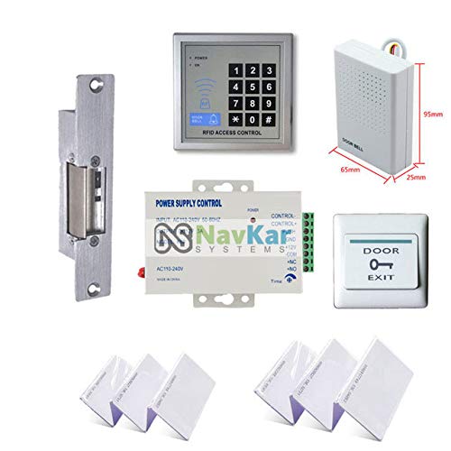 RFID Access Control System, Strike Lock, 12V Door Bell, PVC Exit Switch, K80 Supply, RFID Thin Cards 10 Nos