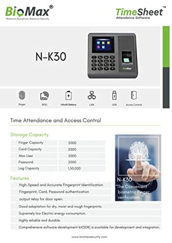 BIOMAX K30 TIME ATTENDNACE AND ACCESS CONTROL MACHINE WITH INBUILT BATTERY