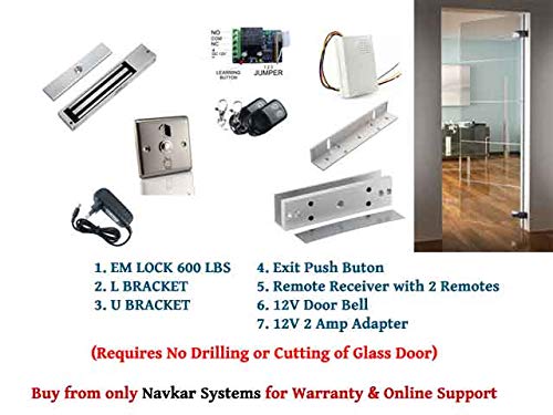 Electro Magnetic Door Lock for Single Door with Remote Receiver and 2 Remotes, L Bracket, U Bracket, exit Button, Door Bell and with 12 v 2 Amp Adapter