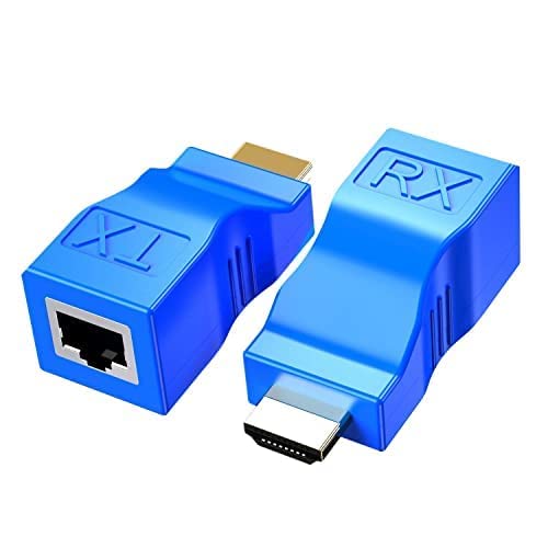HDMI Extender,HDMI to RJ45 Network Cable Extender Converter Repeater Over cat 5e / 6 1080p up to 30m Extender for HDTV PS4 STB 4K 2K