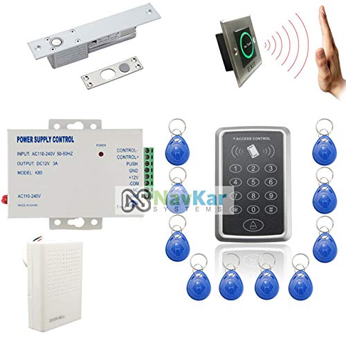 NAVKAR SYSTEMS RF PIN Access Control, Strike Lock Fail Safe, 12V Door Bell, No Touch Switch, K80 Supply, Keychain Tags 10 Nos