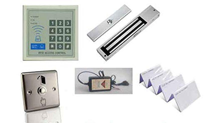 RFID Card Password Based Access Control System, Electro Magnetic EM Lock 600 Lbs, Exit Button, 12 v 2 Amp Adapter, 10 RFID Cards