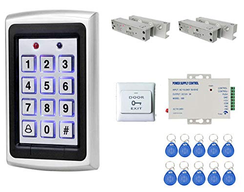 Weatherproof RFID Pin Access Control System, Fully Frameless Glass Door Lock 2 Nos, K80 Supply, PVC Button, Keychain Tag 10 Nos for Double Frameless Glass Door