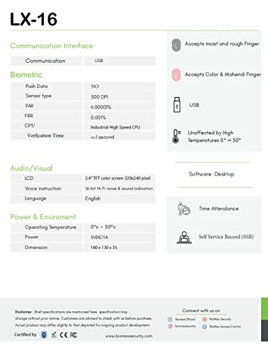 BIOMAX LX 16 FINGERPRINT TIME &  ATTENDANCE MACHINE