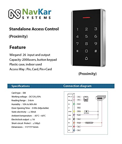 Navkar Systems JS-32 RFID Pin Reader with 2000 User and exit Reader Support