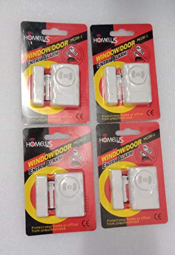 Wireless Door Window Open Alert Home Security System Siren/Alarm, Standard Size, White - Set of 4 Nos Sensors