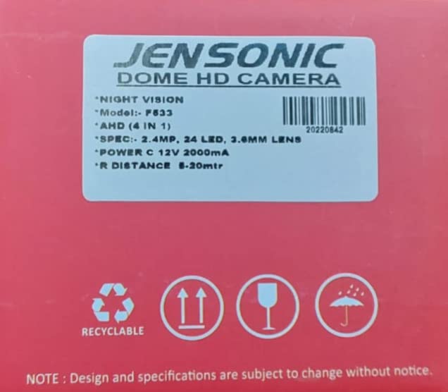 Jensonic 2 MP AHD Dome Camera Plastic Body with 4 Function Button for Changing Mode Supports All DVRs for Indoor Use