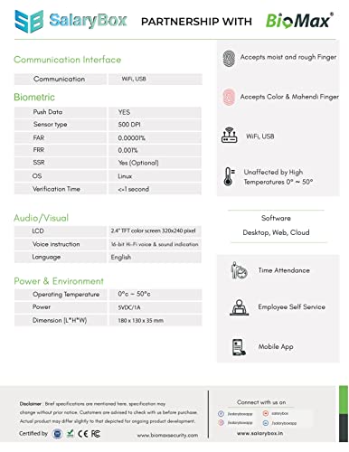 BIOMAX N-WL20 Finger Based Attendance Machine With Inbuilt Wi-Fi Mode