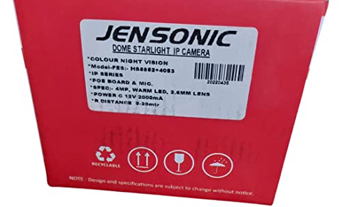 Jensonic 4 MP IP Dome Camera Plastic Body Startlite with Poe, Mic for Indoor Use
