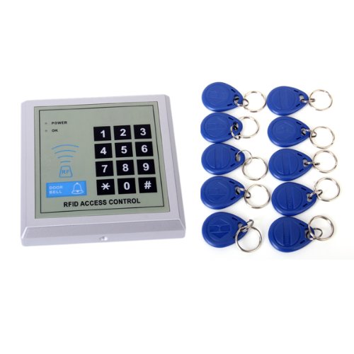 RFID Plastic and Glass Door Lock Access Control System with 10 Keyfobs, Silver