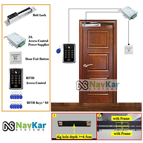 NAVKAR SYSTEMS RFID Pin Access Control System, Drop Bolt Lock, K80 Supply, PVC Button, Keychain Tag 10 Nos for Wooden or Aluminium Door