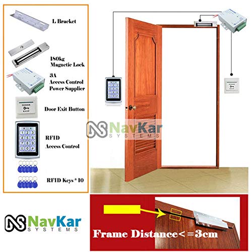 Door Entry Access Control System Weatherproof RFID Pin Access Panel, EM Lock 600 Lbs, L Bracket, K80 Supply, PVC Button, Keychain Tag 10 Nos