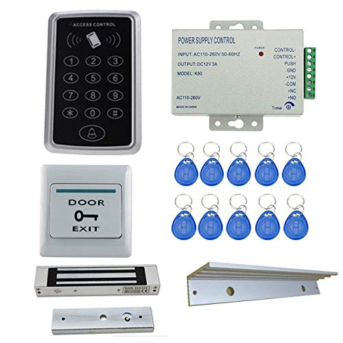 RFID Pin Access Control System, EM Lock 600 Lbs, L Bracket, K80 Supply, PVC Button, Keychain Tag 10 Nos for Wooden or Aluminium Door