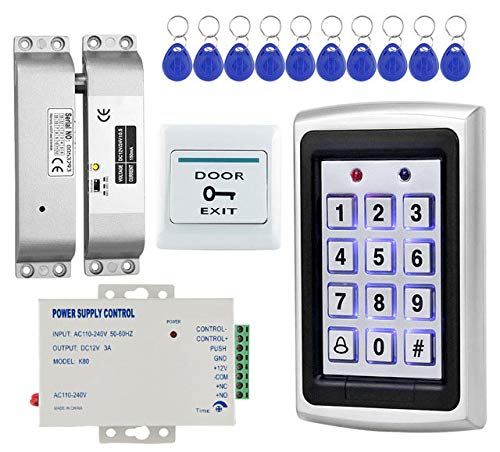 Weatherproof RFID Pin Access Control System, Surface Mount Drop Bolt Lock, K80 Supply, Exit Button, Keychain Tag 10 Nos