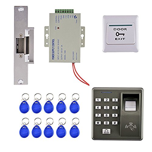 Metal RFID Card Fingerprint Door Access Control System with 10 Key Cards (Silver and Black)